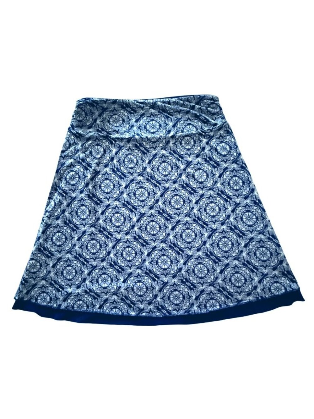 Reversible Skirt Sz L Navy White Medallion Print A Line Knee Length - Picture 8 of 11